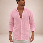 Men's Linen Long Sleeve Shirt with Open Collar
