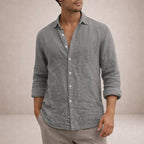 Men's Linen Long Sleeve Shirt with Open Collar