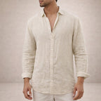 Men's Linen Long Sleeve Shirt with Open Collar