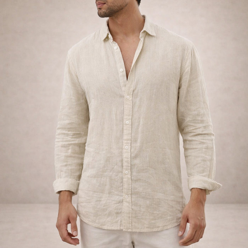 Men's Linen Long Sleeve Shirt with Open Collar