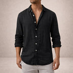 Men's Linen Long Sleeve Shirt with Open Collar