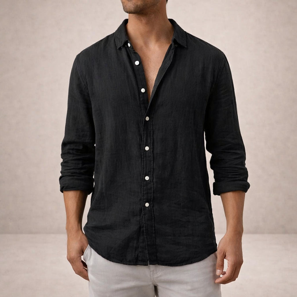 Men's Linen Long Sleeve Shirt with Open Collar