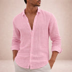 Men's Linen Long Sleeve Shirt with Open Collar