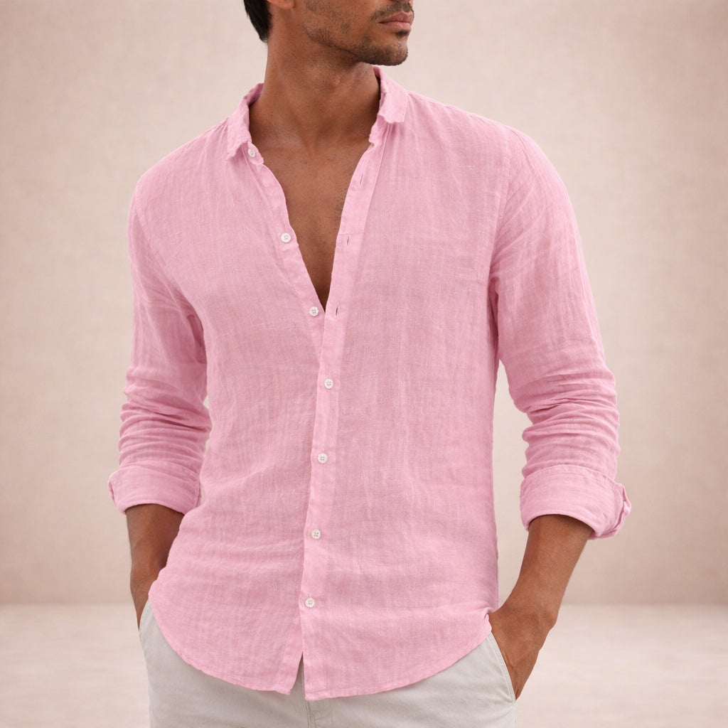 Men's Linen Long Sleeve Shirt with Open Collar