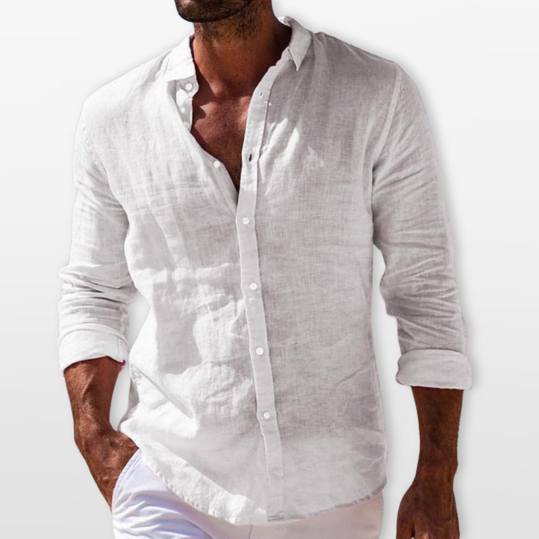 Men's Long Sleeve Linen Shirt with Classic Collar