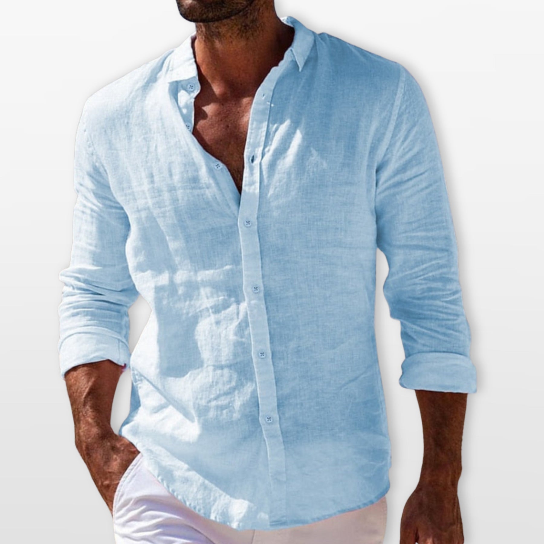 Men's Long Sleeve Linen Shirt with Classic Collar