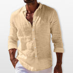 Men's Long Sleeve Linen Shirt with Classic Collar