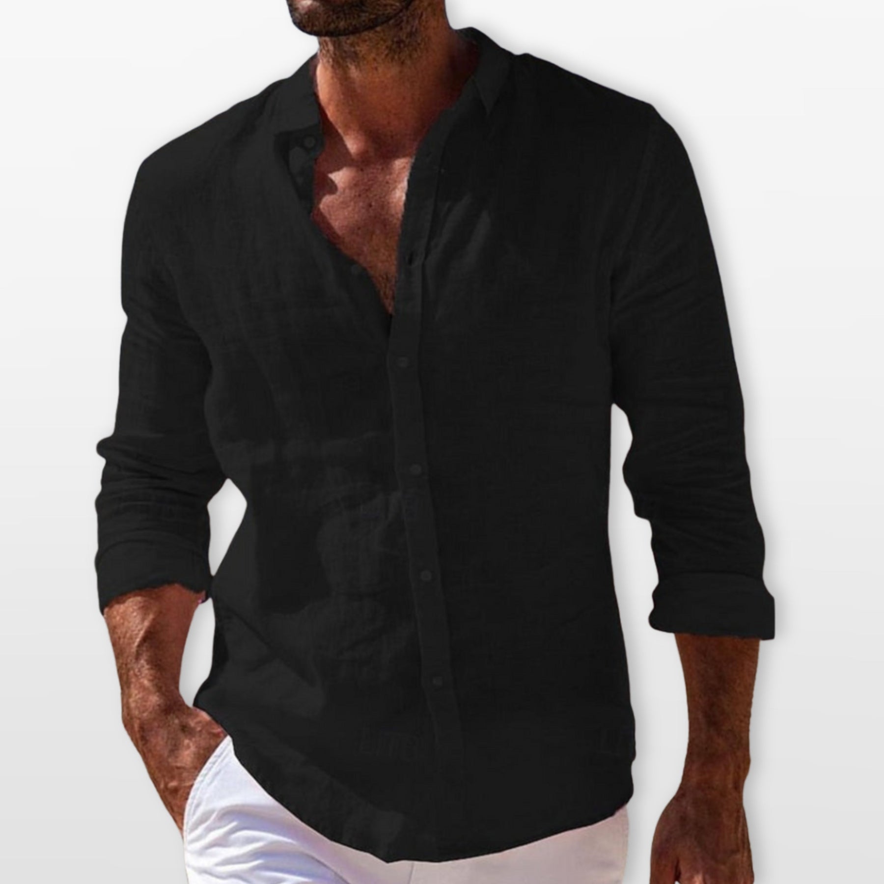 Men's Long Sleeve Linen Shirt with Classic Collar