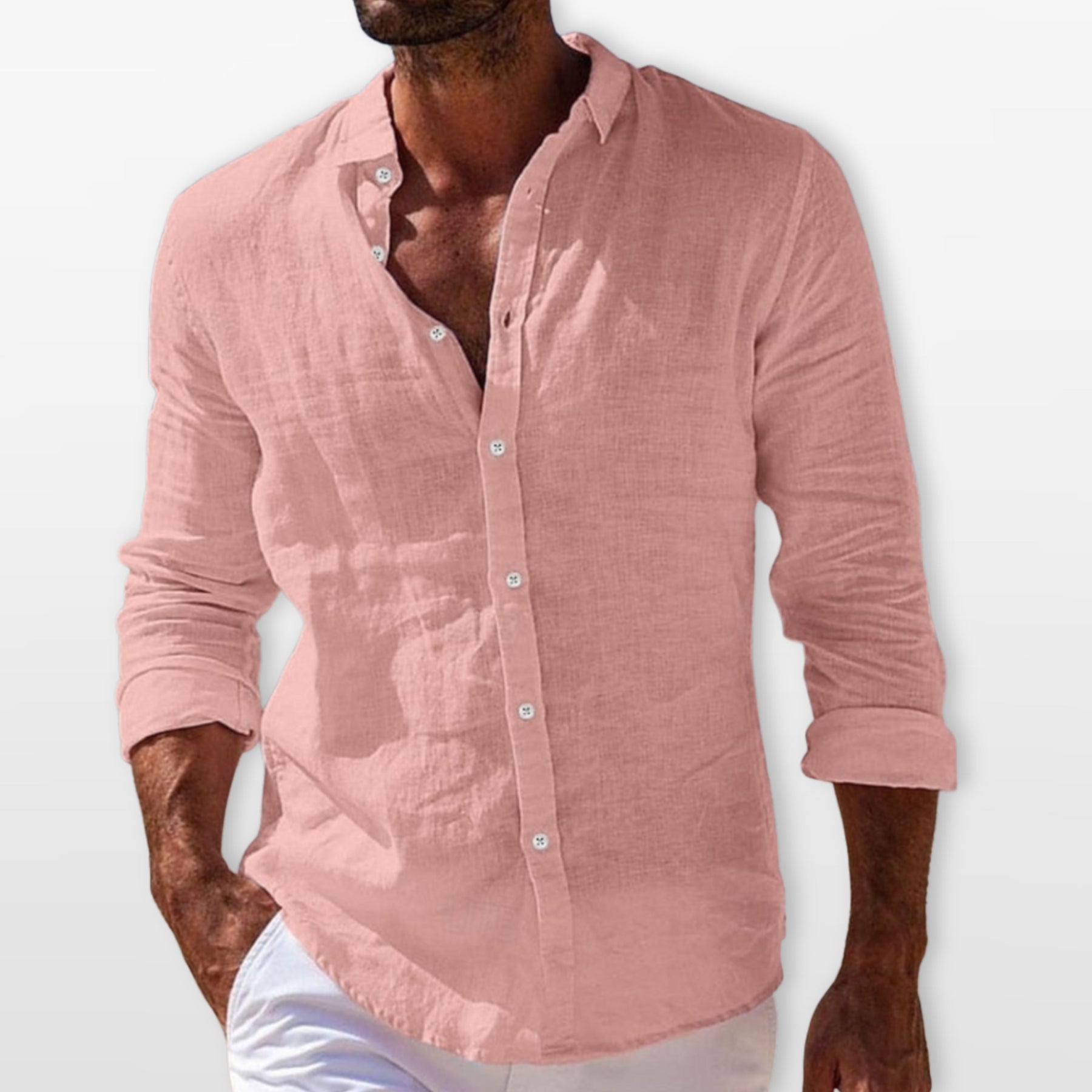Men's Long Sleeve Linen Shirt with Classic Collar
