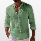 Men's Long Sleeve Linen Shirt with Classic Collar