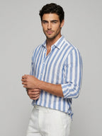 Chemise rayée à manches longues bleu pour homme
