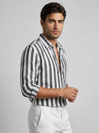 Chemise rayée à manches longues noir pour homme