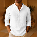 Men's Linen Grandad Collar Shirt Long Sleeve Relaxed Fit