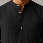 Men's Linen Grandad Collar Shirt Long Sleeve Relaxed Fit