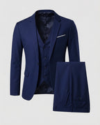 Costume trois pièces ajusté avec gilet bleu foncé pour homme