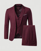 Costume trois pièces ajusté avec gilet bordeaux pour homme