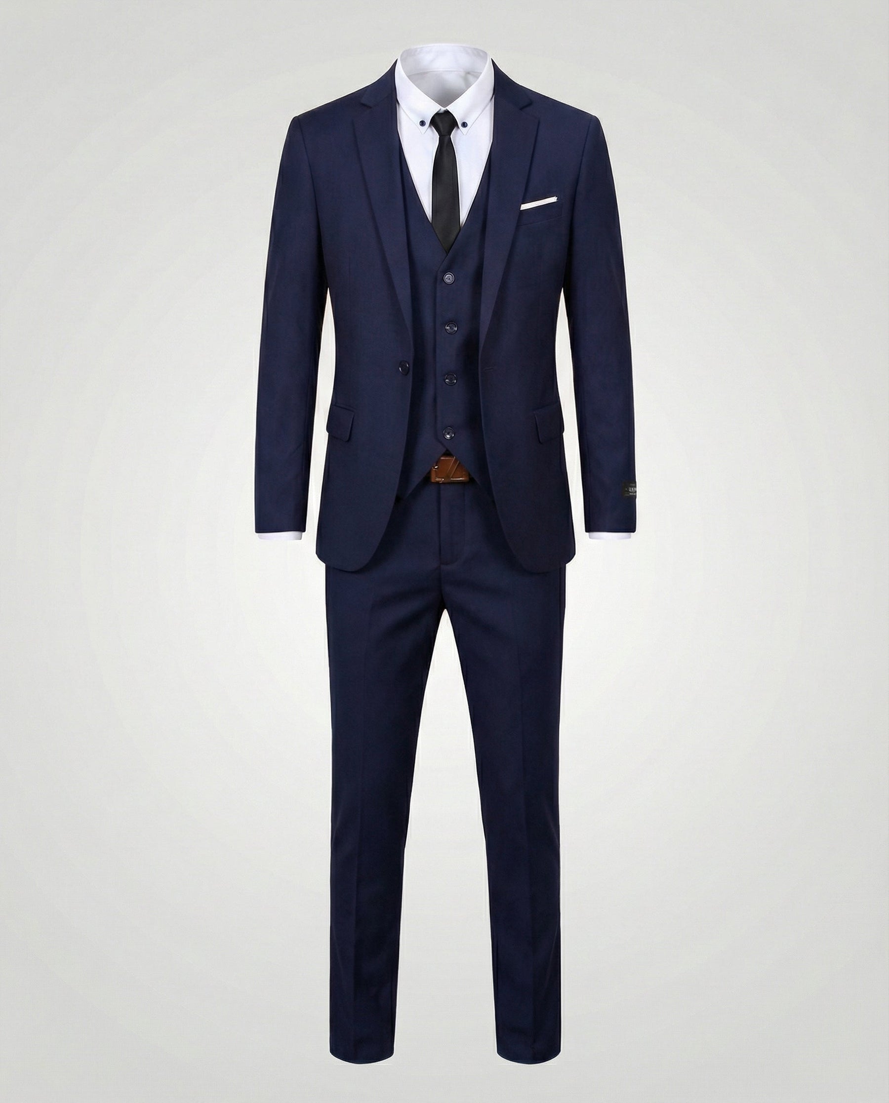 Costume trois pièces veste gilet pantalon bleu marine pour homme