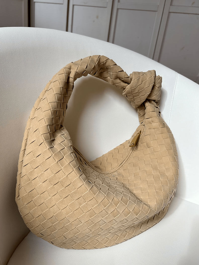 Top view of woven bag showing opening and interior