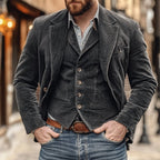 Ensemble blazer et gilet texturé noir pour homme