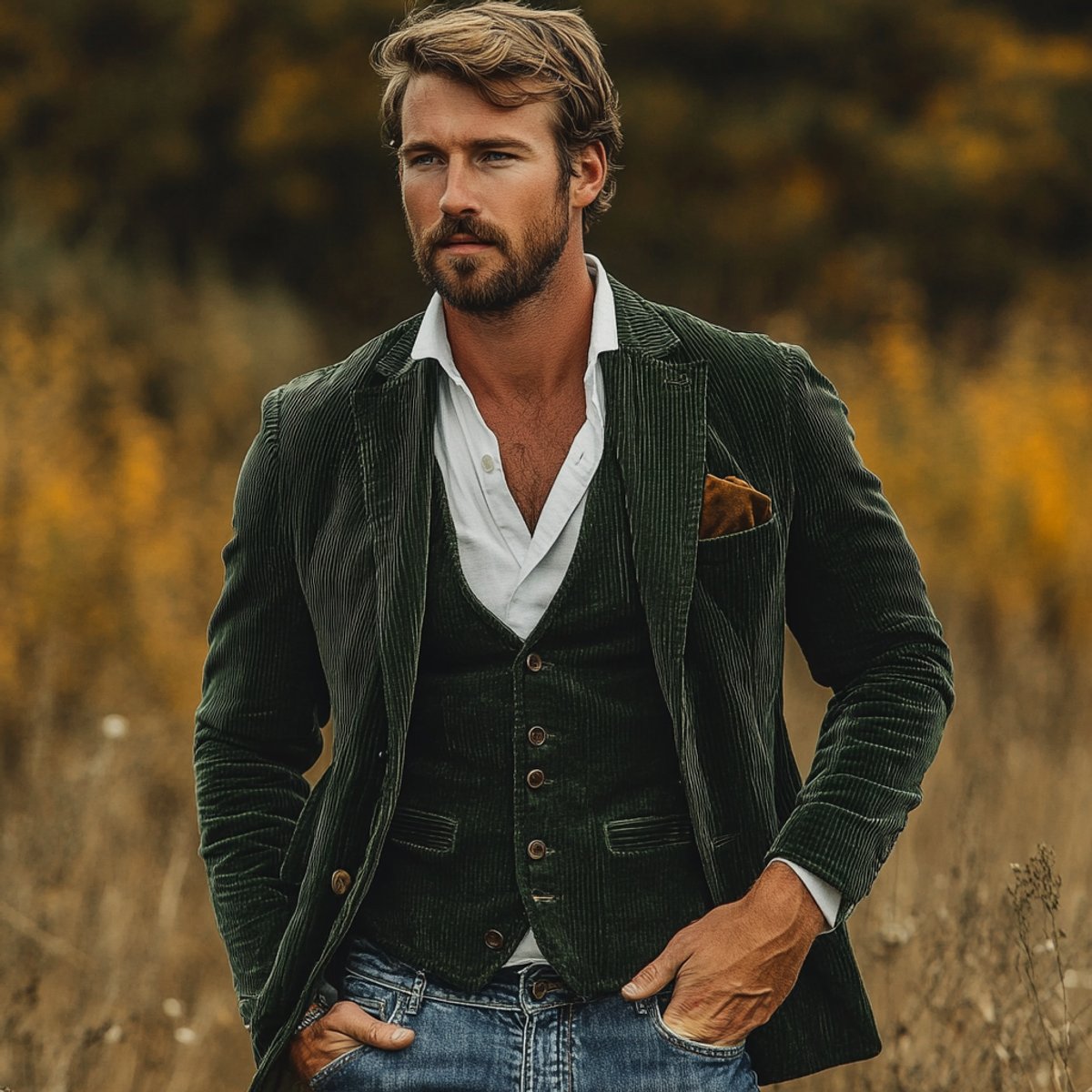 Ensemble blazer et gilet texturé vert pour homme