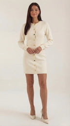 Ensemble cardigan et jupe boutonnés beige pour femme