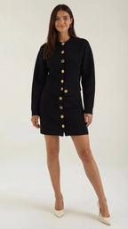 Ensemble cardigan et jupe boutonnés noir pour femme