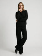 Ensemble col polo pantalon large fluide noir pour femme