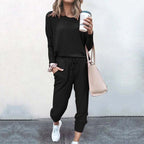 Ensemble deux pièces coupe décontractée avec haut ample noir pour femme