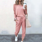 Ensemble deux pièces coupe décontractée avec haut ample rose pour femme