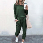 Ensemble deux pièces coupe décontractée avec haut ample vert pour femme