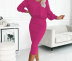 Ensemble sweat ample et jupe midi moulante rose pour femme