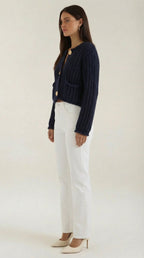 Gilet court côtelé boutons dorés pour femme