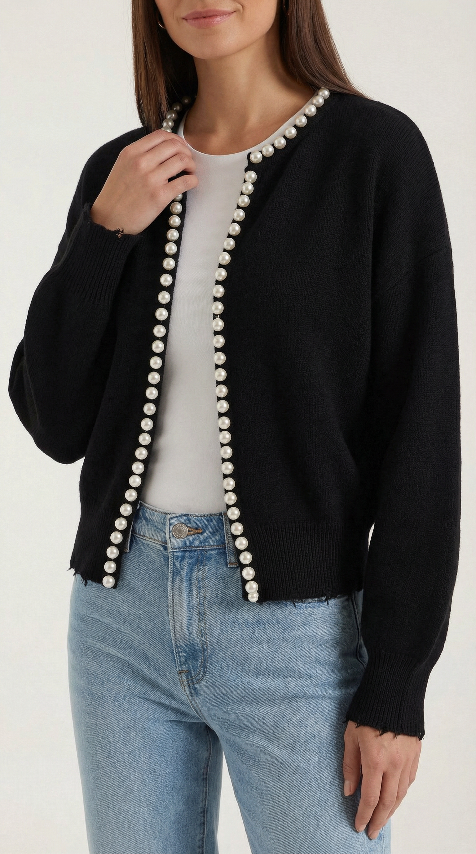 Gilet ouvert bordure perles manches longues pour femme – vue 6