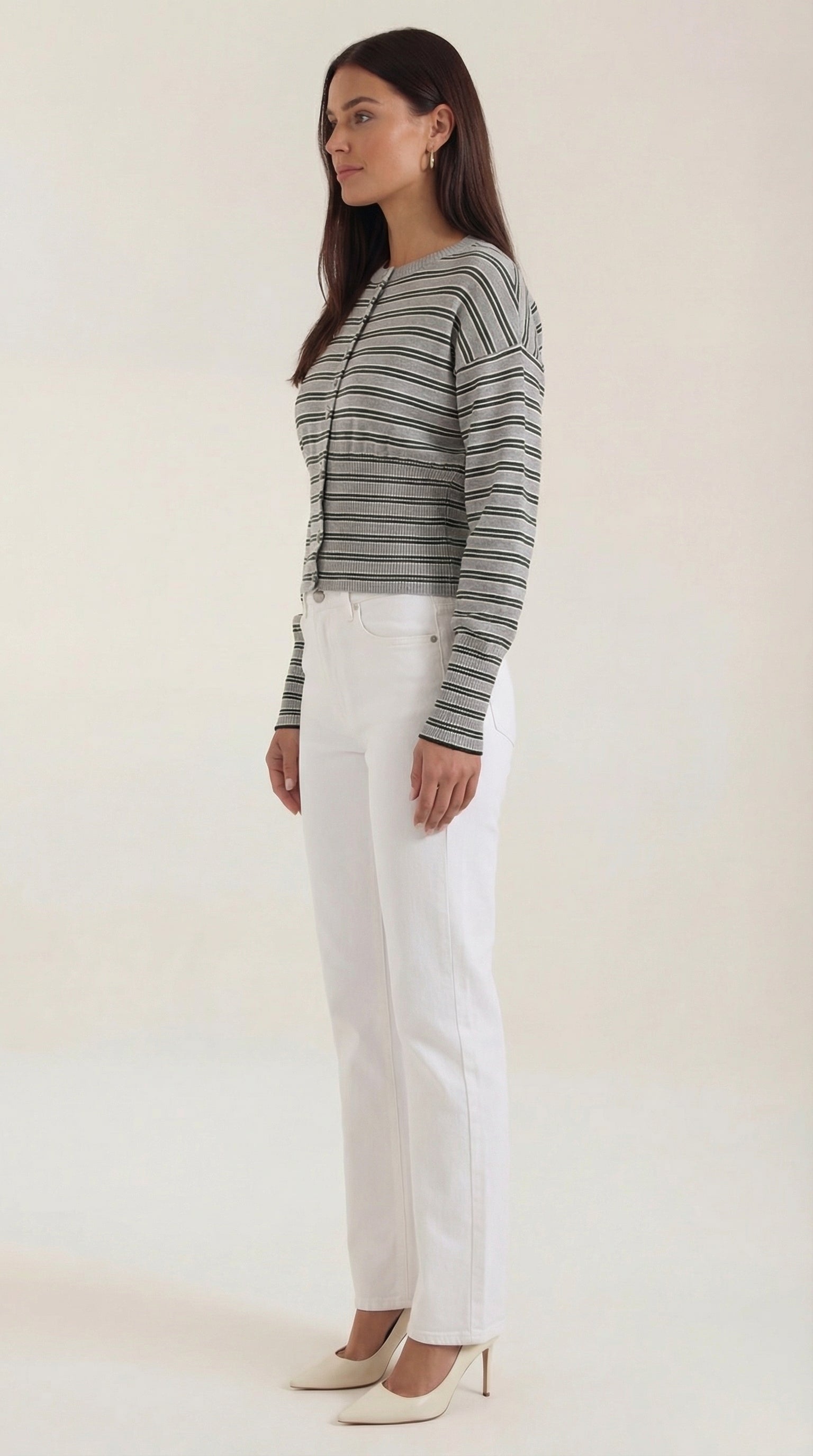 Gilet rayé à boutons coupe ample pour femme – vue 5