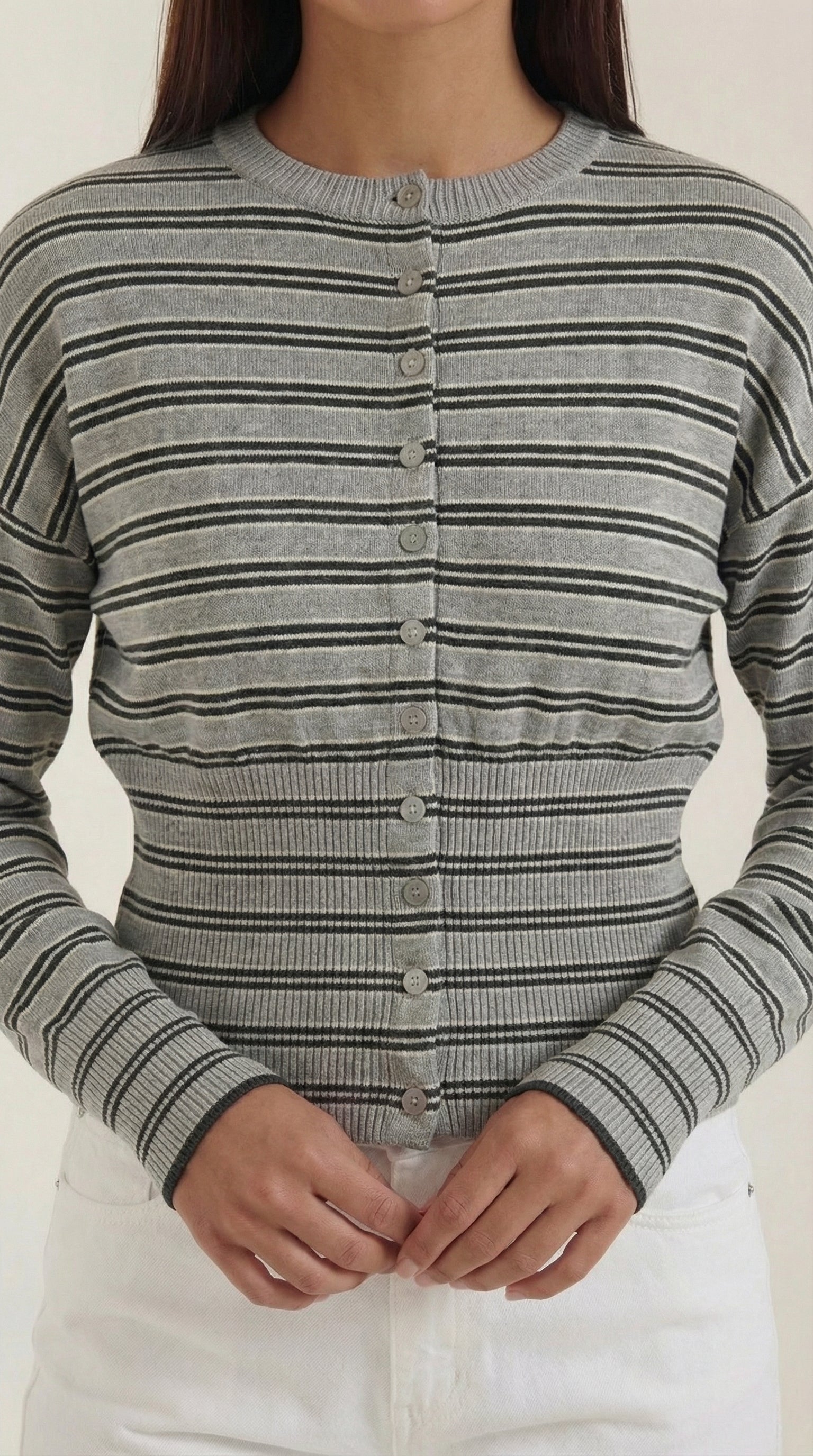 Gilet rayé à boutons coupe ample pour femme – vue 6