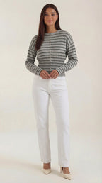 Gilet rayé à boutons coupe ample gris pour femme