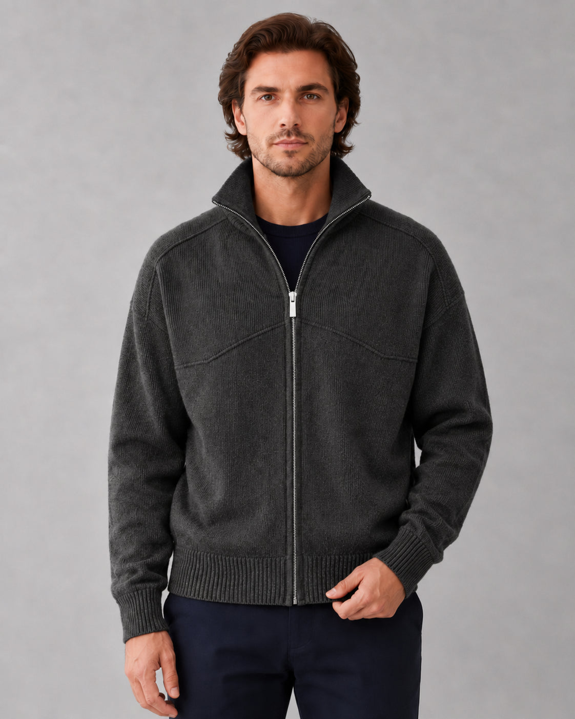Gilet zippé col montant gris foncé pour homme