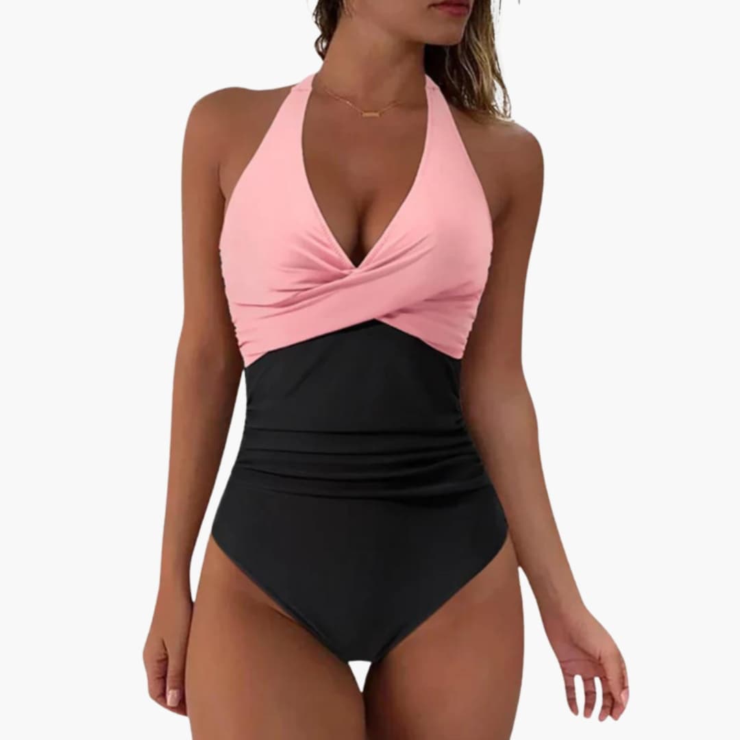Women's Striped Halter Neck One Piece Swimsuit