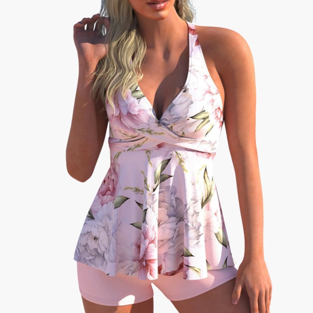 Women's Tropical Leopard Halter Neck Tankini Swimsuit