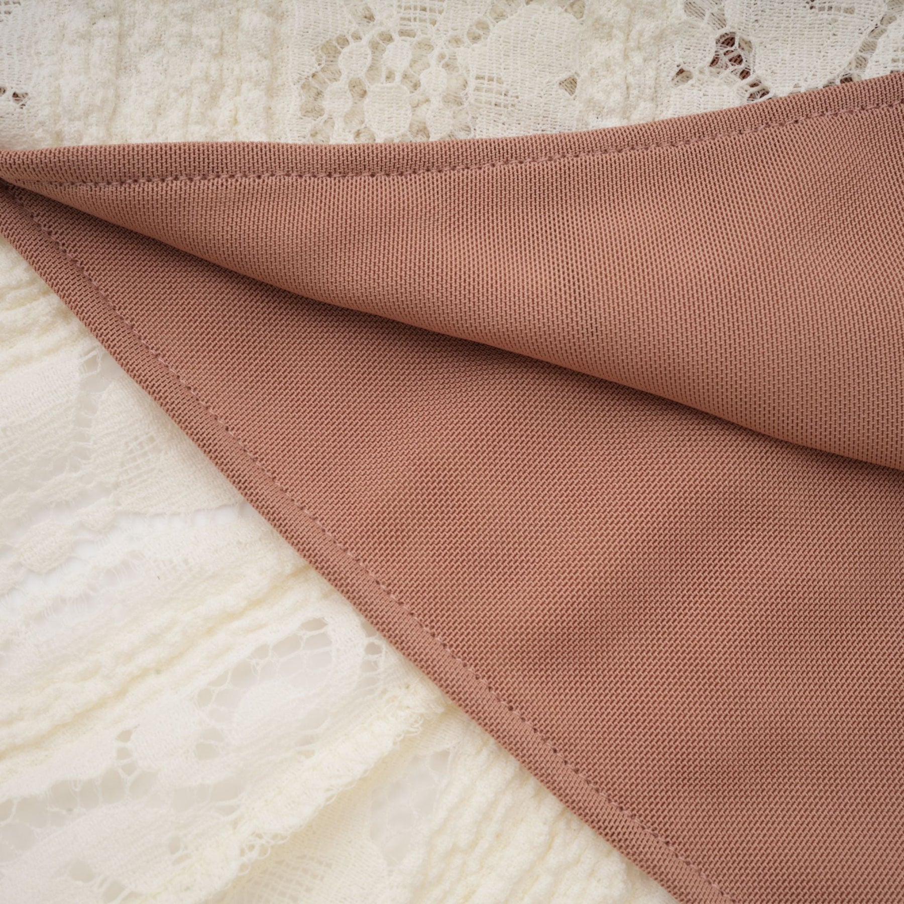 Detail shot of lace pattern and bell sleeve construction
