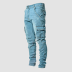 Jean cargo slim poches plaquées bleu pour homme
