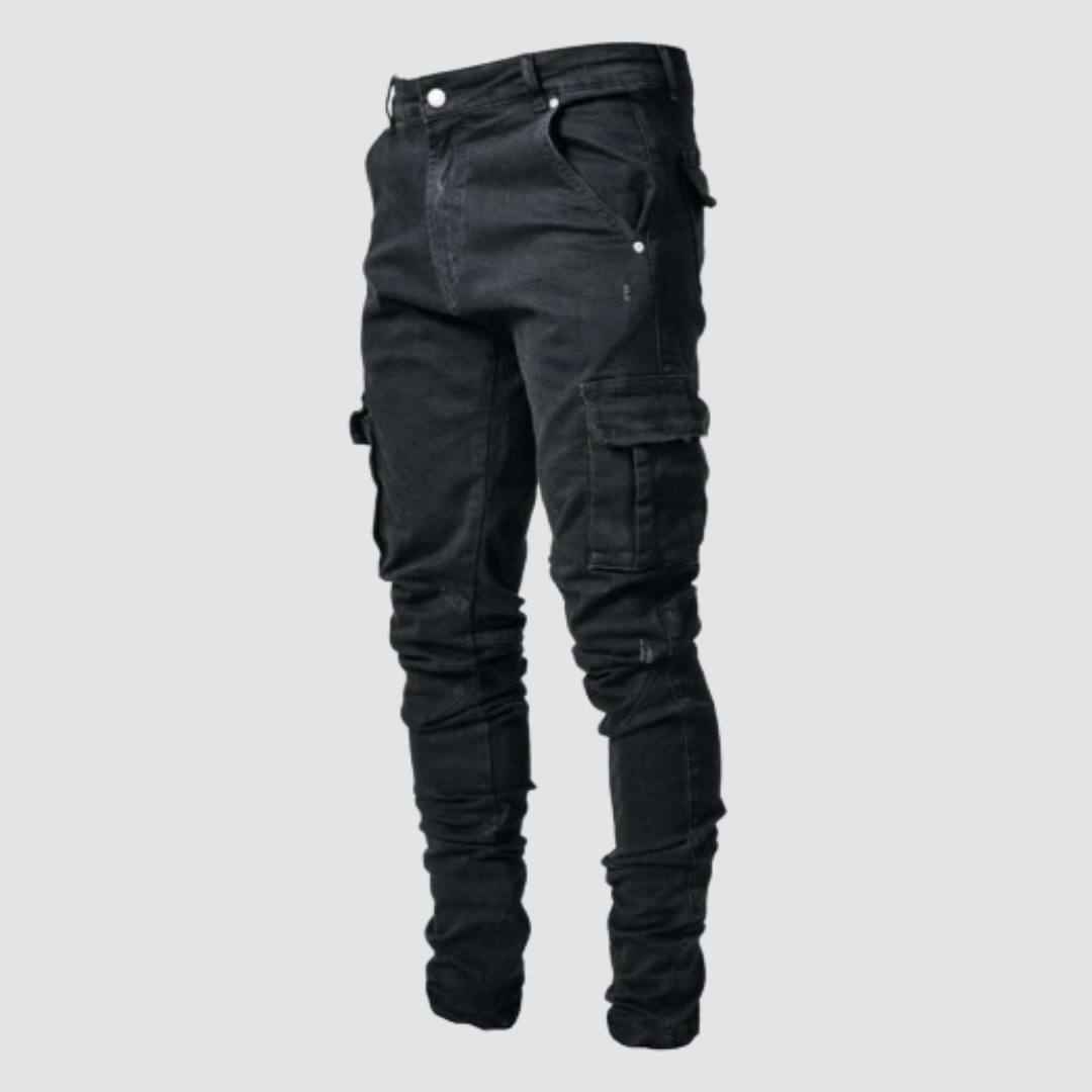 Jean cargo slim poches plaquées noir pour homme