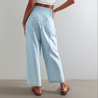 Relaxed fit drape of wide leg cropped trousers