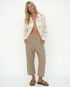Back view of wide leg cropped trousers