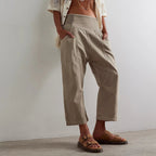 Detail shot of curved seam on trousers