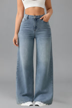 Light Blue High Waisted Wide Leg Denim Jeans for Women