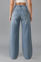 Light Blue High Waisted Wide Leg Denim Jeans for Women
