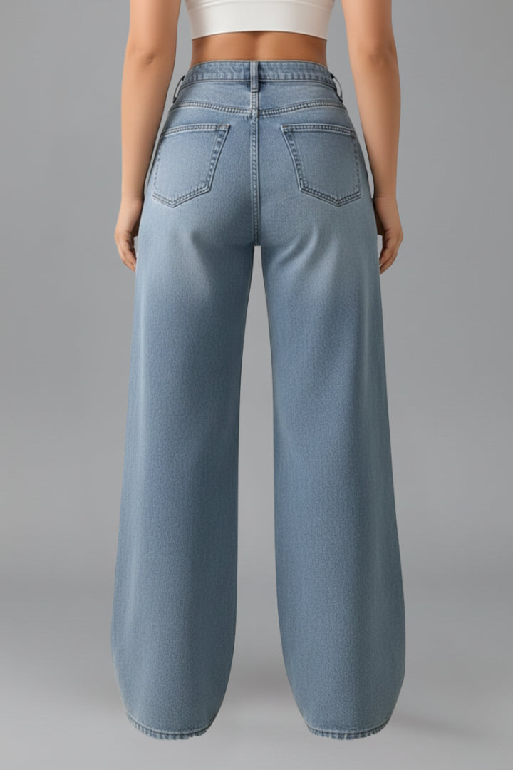 Light Blue High Waisted Wide Leg Denim Jeans for Women