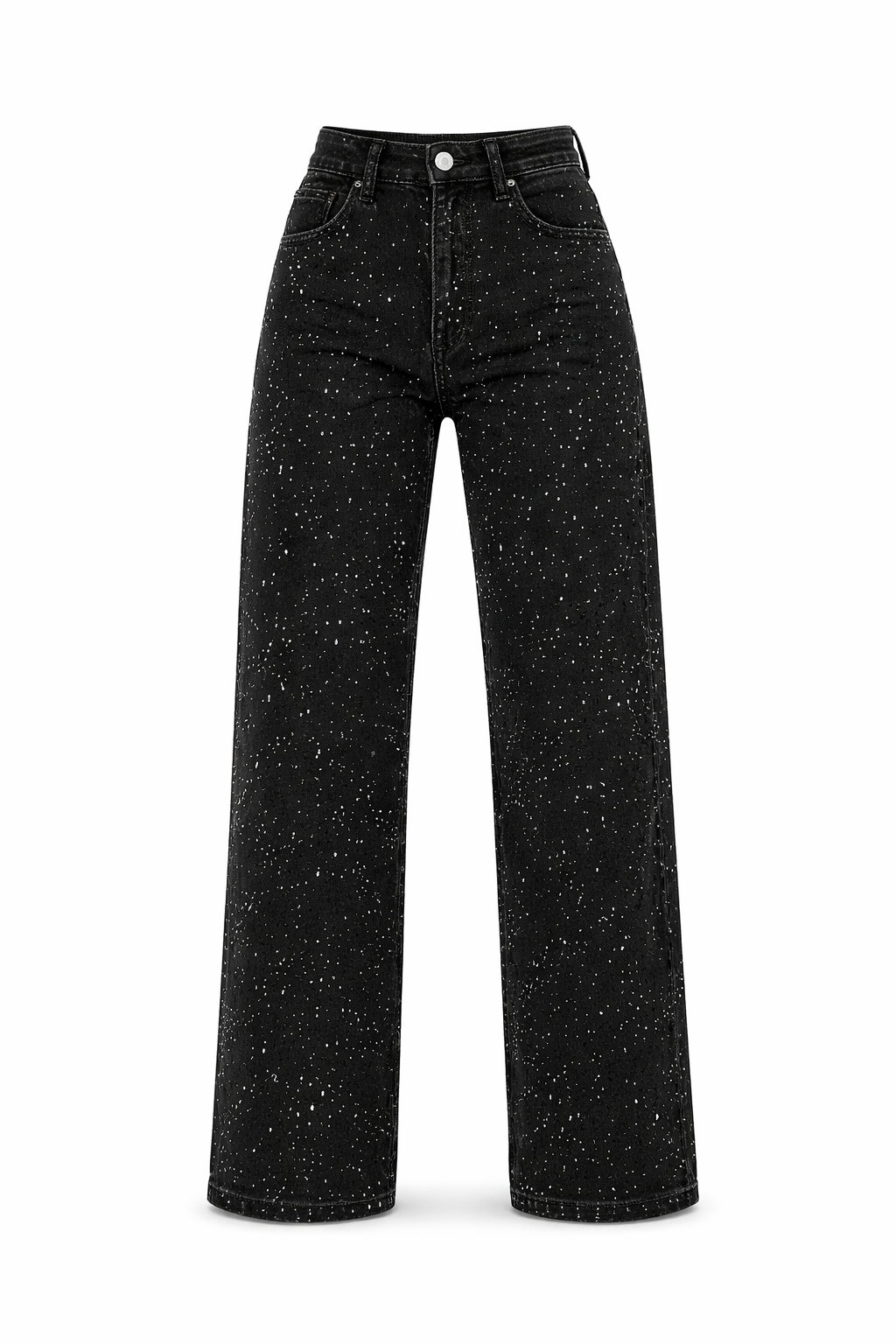 Detail shot of waistband and high rise fit on jeans