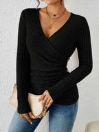 Back view of lilac top showing long sleeves and drape